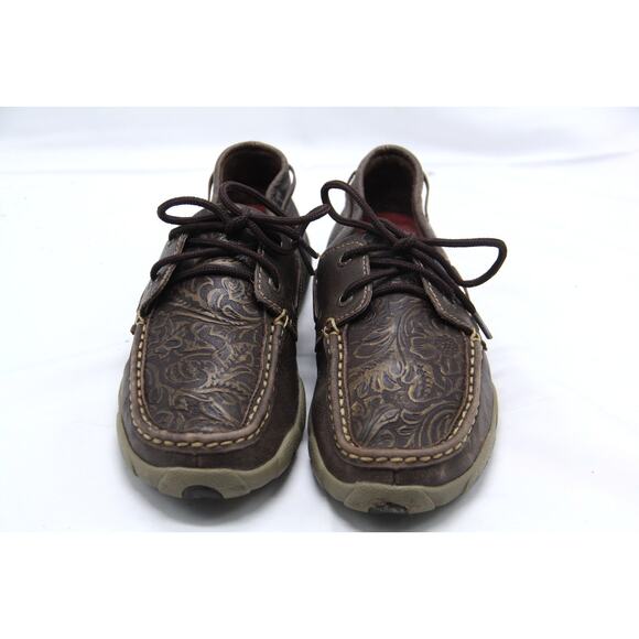 Twisted X Shoes Women's Size 7M Brown Embossed Floral Driving Moc Toe WDM0070 - Picture 2 of 7